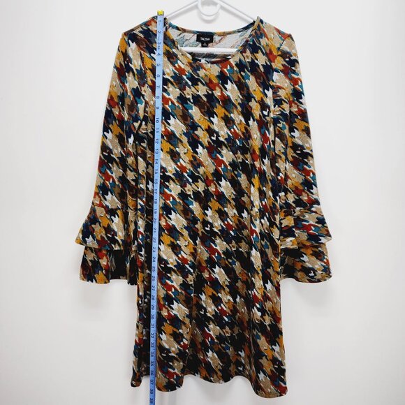 Tacera Womens Houndstooth tuning Dress With Bell Sleeves Multicolor Size S - Picture 3 of 12